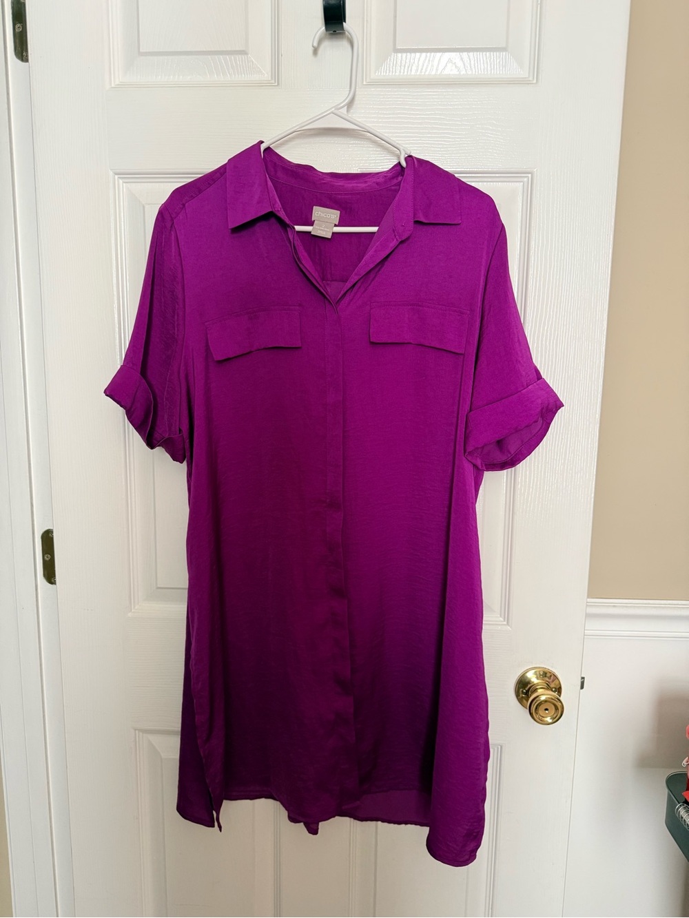 Chico’s Violet Short Sleeve Shirt Dress - Bright Purple